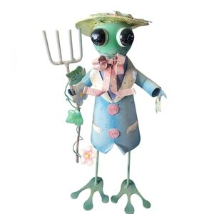 Whimsical Blue and Green Frog Figurine Garden Art